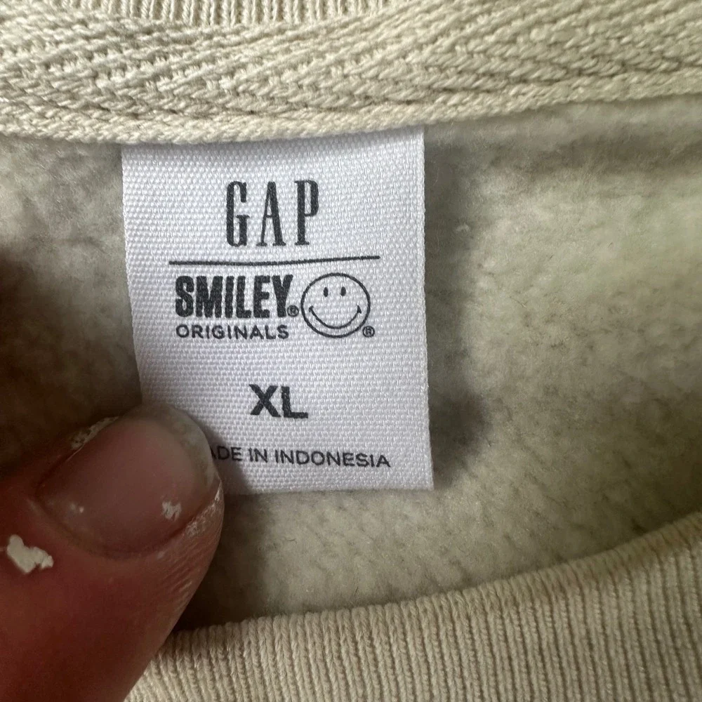 Gap Sweatshirt Mens XL Cream Smiley Originals Graphic Crewneck Fleece - Picture 3 of 4